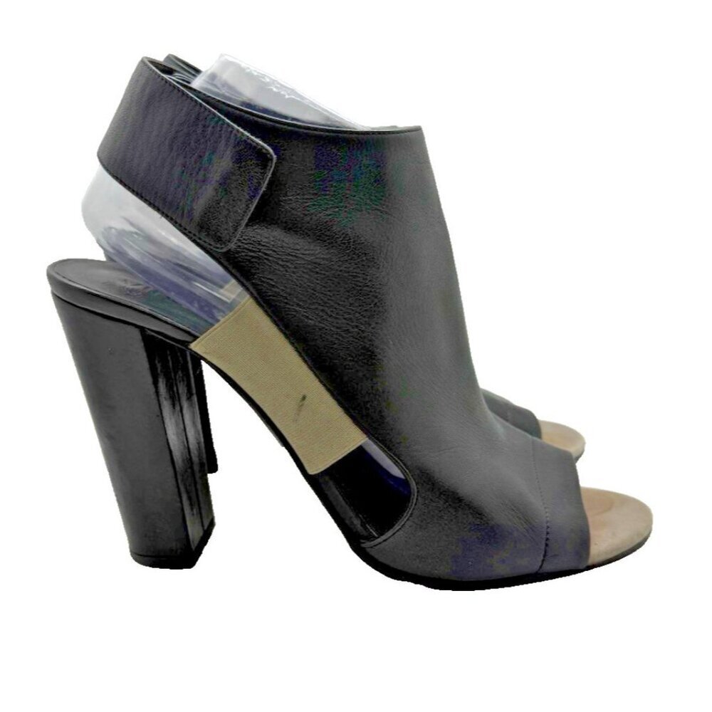 Vince Anetta Leather Open Toe Booties Sz 9.5M 41 Women's Black Leather Low Boot